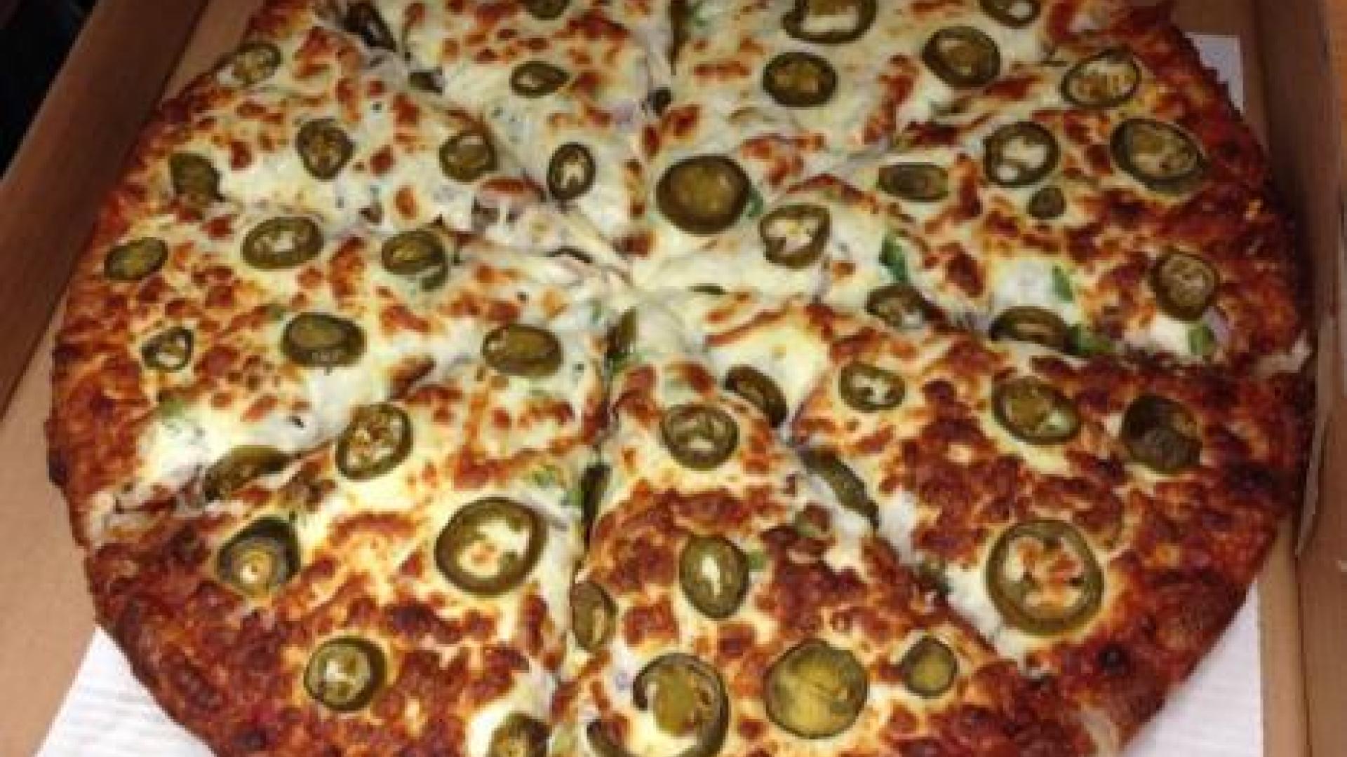 Cheese pizza with jalapeños.