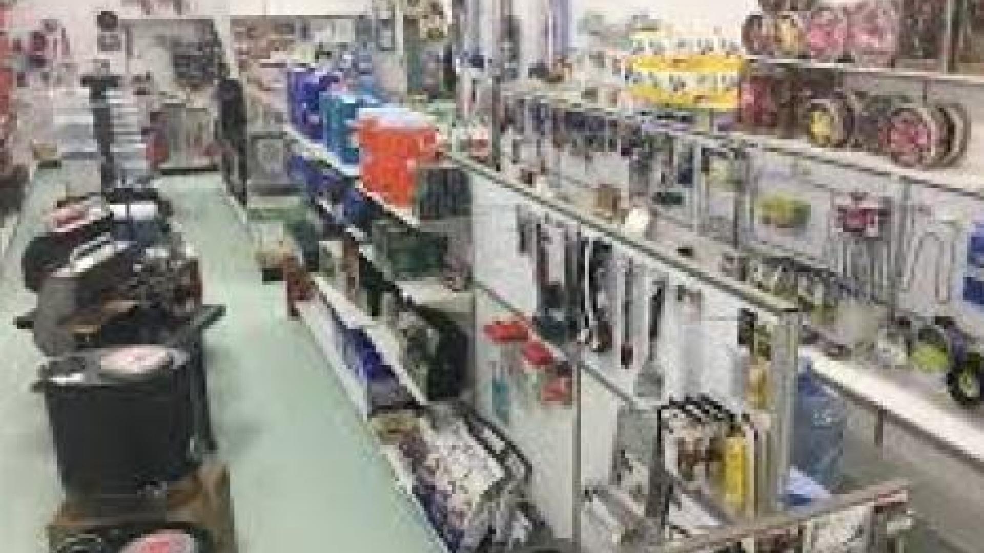 Interior of Ace Building Centre. There are shelves stocked with tools and other hardware.