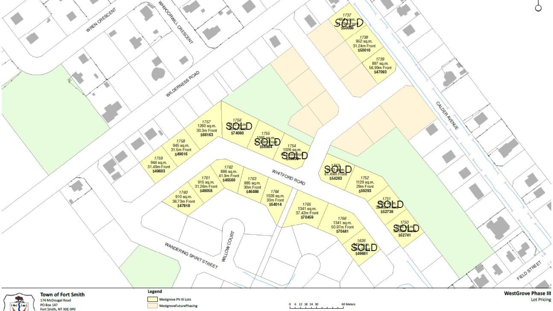 A map of available lots in westgrove