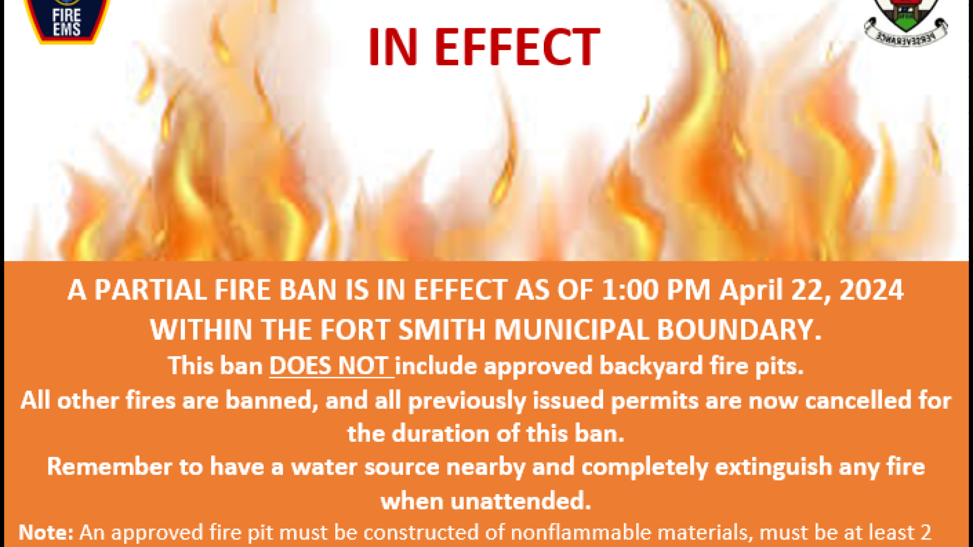 Public Notice - A partial fire ban is in effect as of 1:00pm April 22, 2024