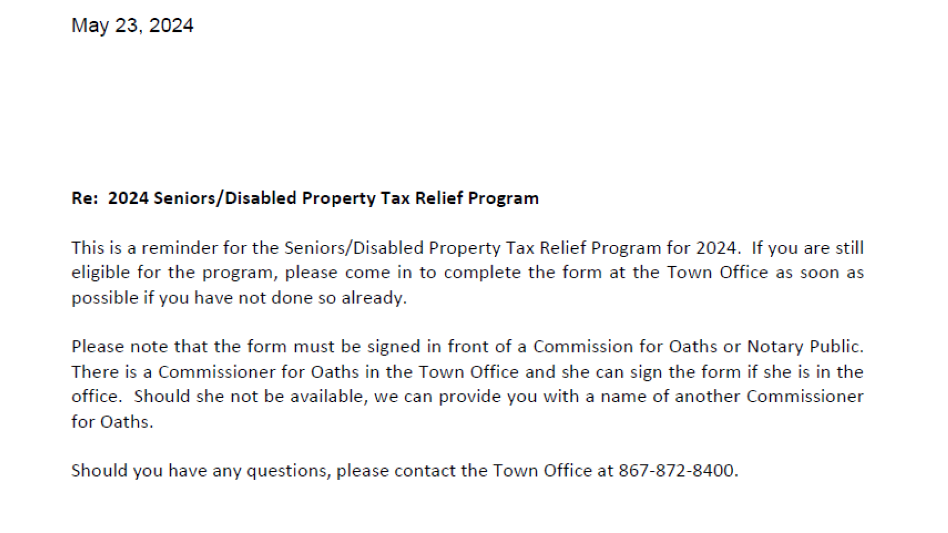 2024 Seniors/Disabled Property Tax Relief Program 
