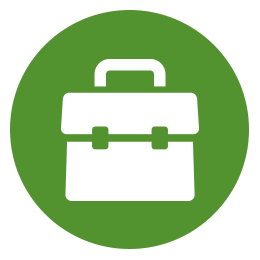 Silhouette of a white briefcase on a green background.