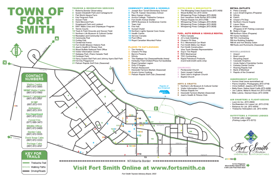 Torn of Fort Smith map. The map ha a detailed legend marking the many points of interest around Fort Smith.