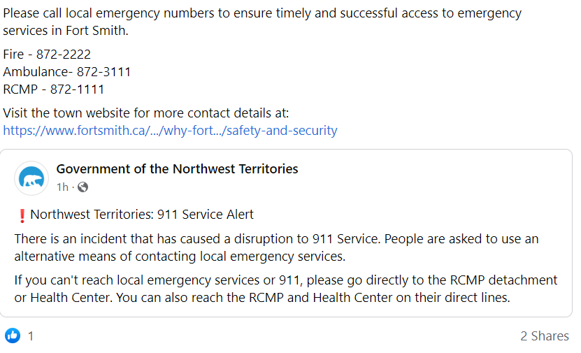 Screenshot of local emergency numbers 