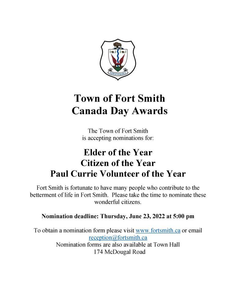 Notice for open nominations for Citizen, Elder and Volunteer of the year
