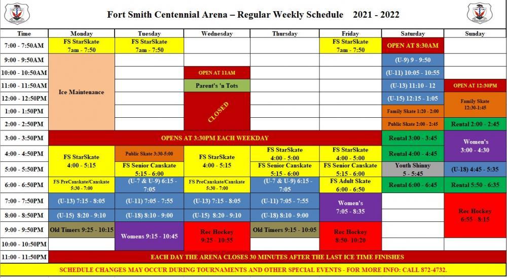 fort smith centennial arena regular weekly schedule 2021 to 2022