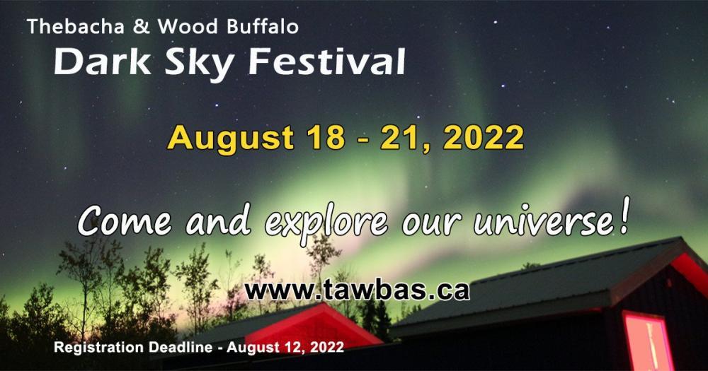 graphic with text about the Dark Sky Festival over a picture of the Northern Lights