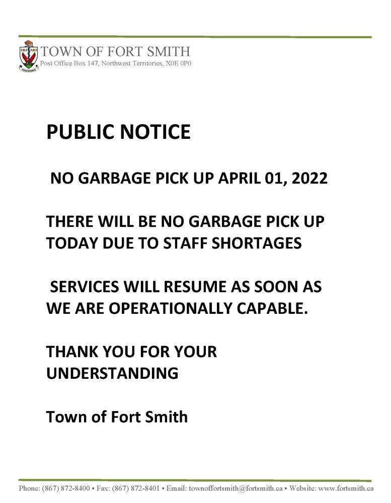 there will be no garbage pickup april 1, 2022