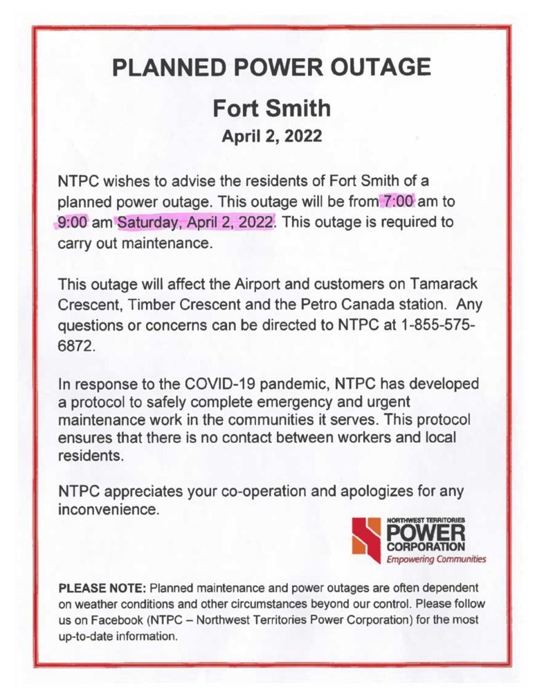 this outage will be from 7 AM to 9 AM saturday april 2, 2022