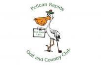 Pelican Rapids Golf & Country Club logo. There is a cartoon pelican holding a golf club and a sign.