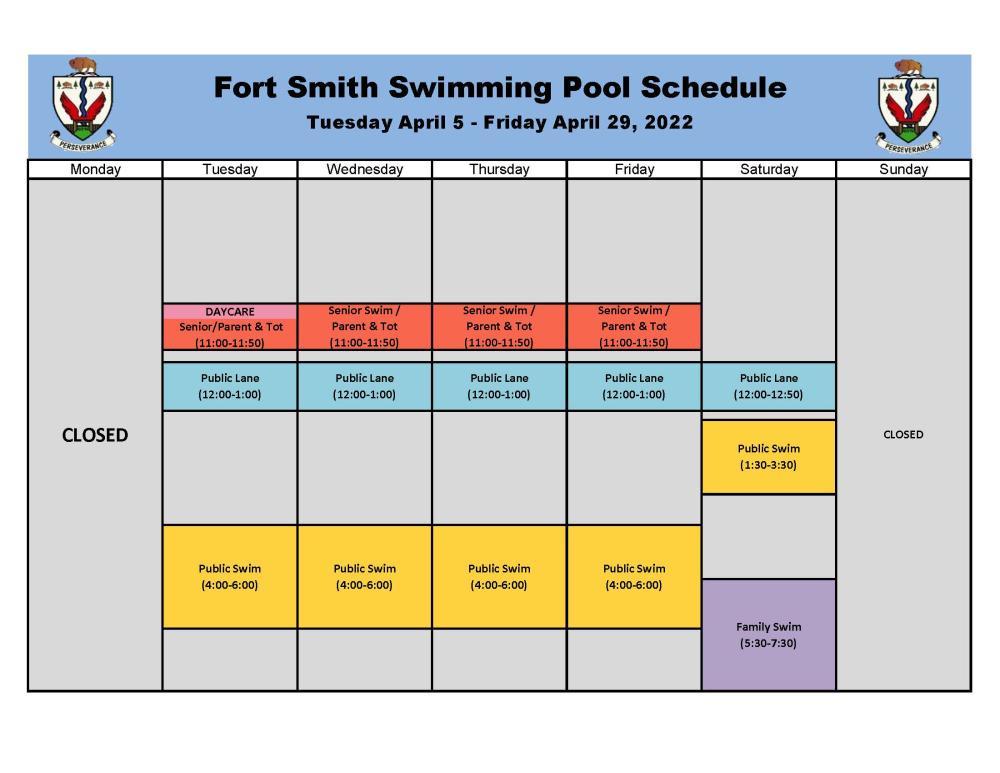 swimming pool schedule April 5-29 2022