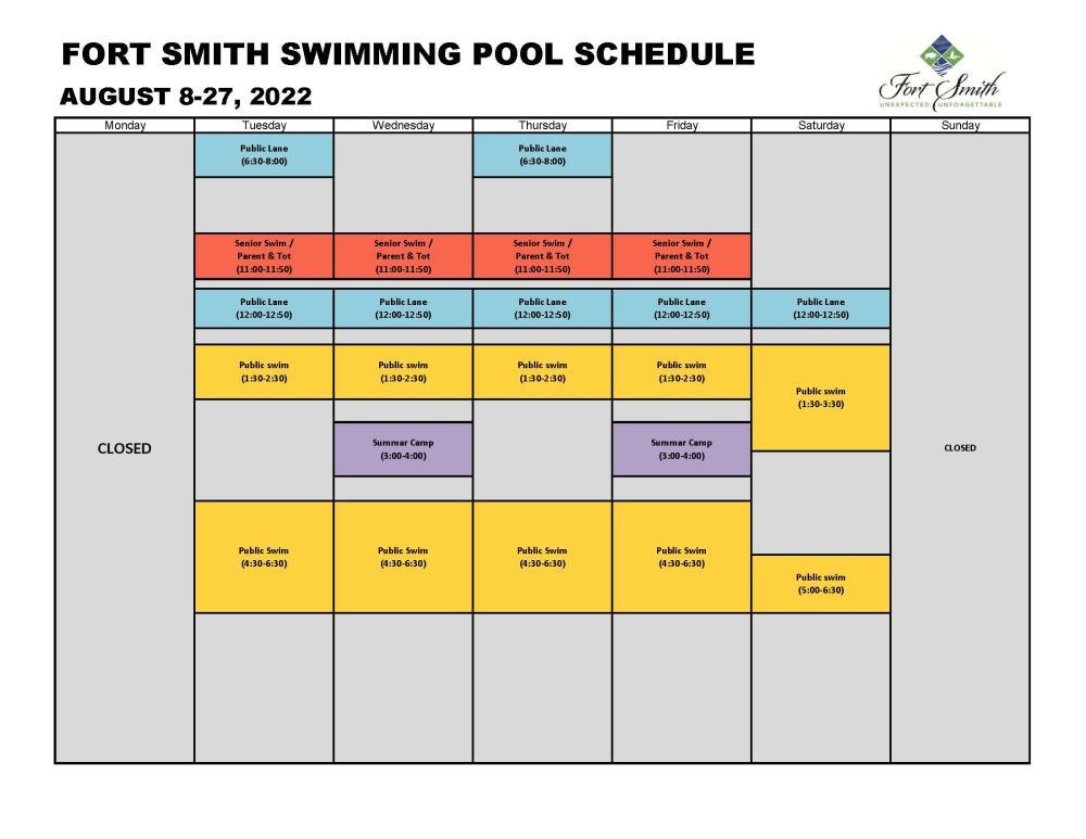 Fort Smith Swimming Pool Schedule