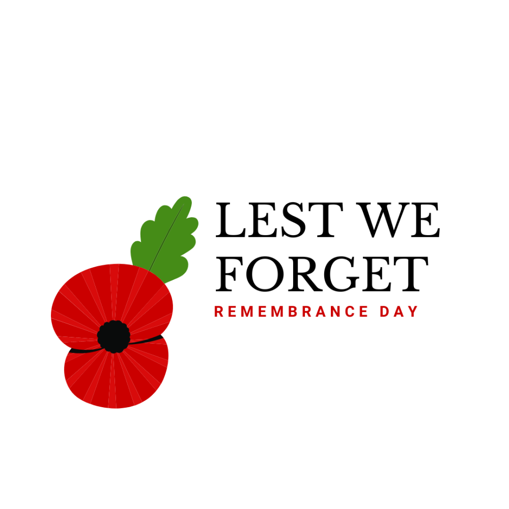 red poppy and the words Lest We Forget Remembrance Day