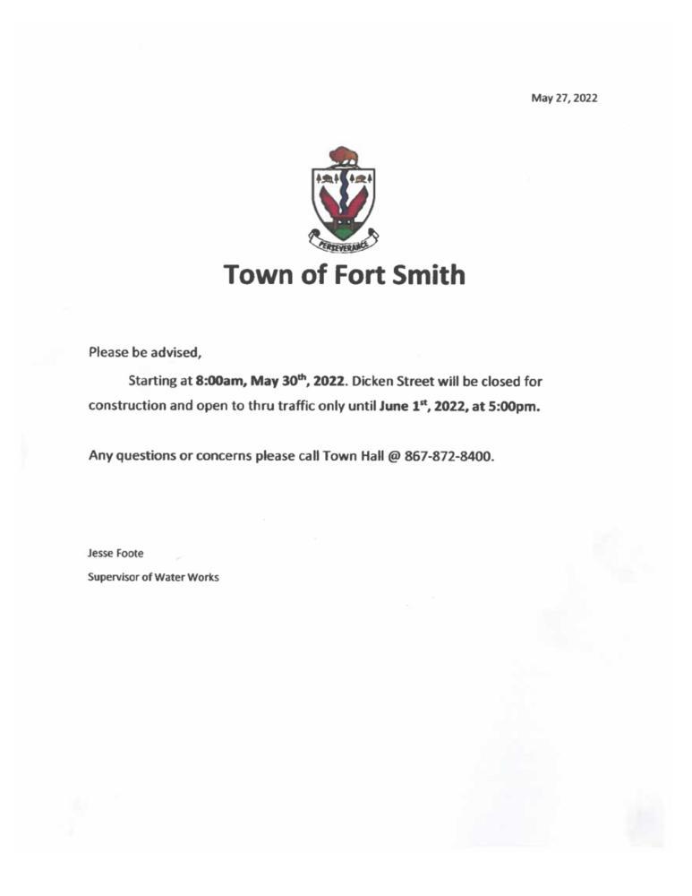notice of Dicken Street closure