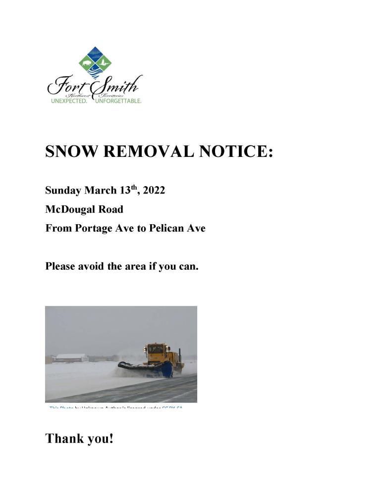 snow removal notice. sunday march 13 2022
