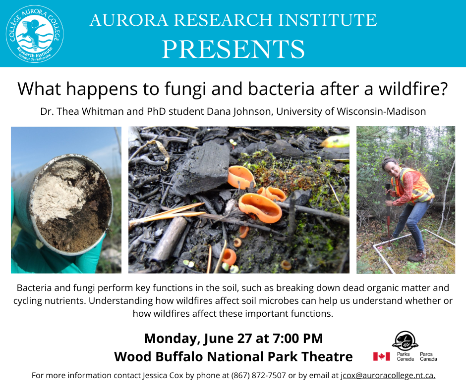 Graphic about Aurora Research Institute's fungi and bacteria after a wildfire presentation 