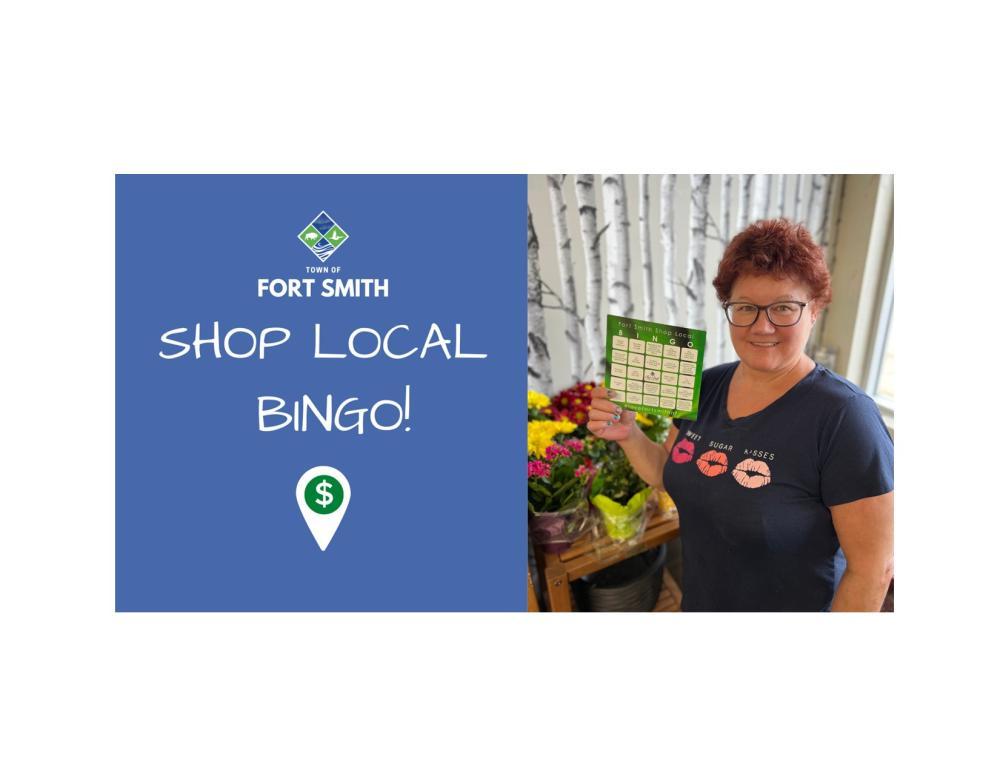 woman holding shop local bingo sheet