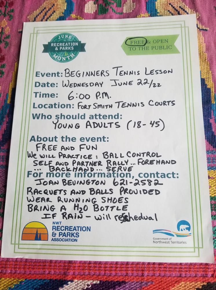 poster of beginners' tennis lesson information