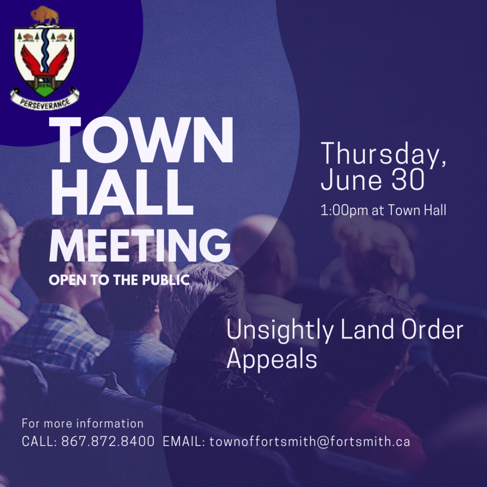 graphic with information about Town Hall Meeting about Unsightly Land Order Appeals