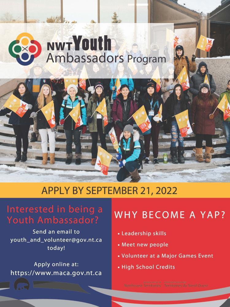 poster showing how to apply for the NWT Youth Ambassadors program