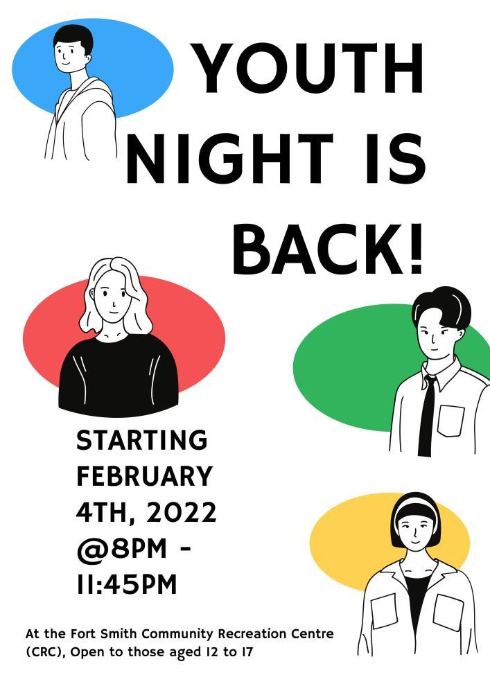 youth night is back starting feb 4th 2022 at 8 PM