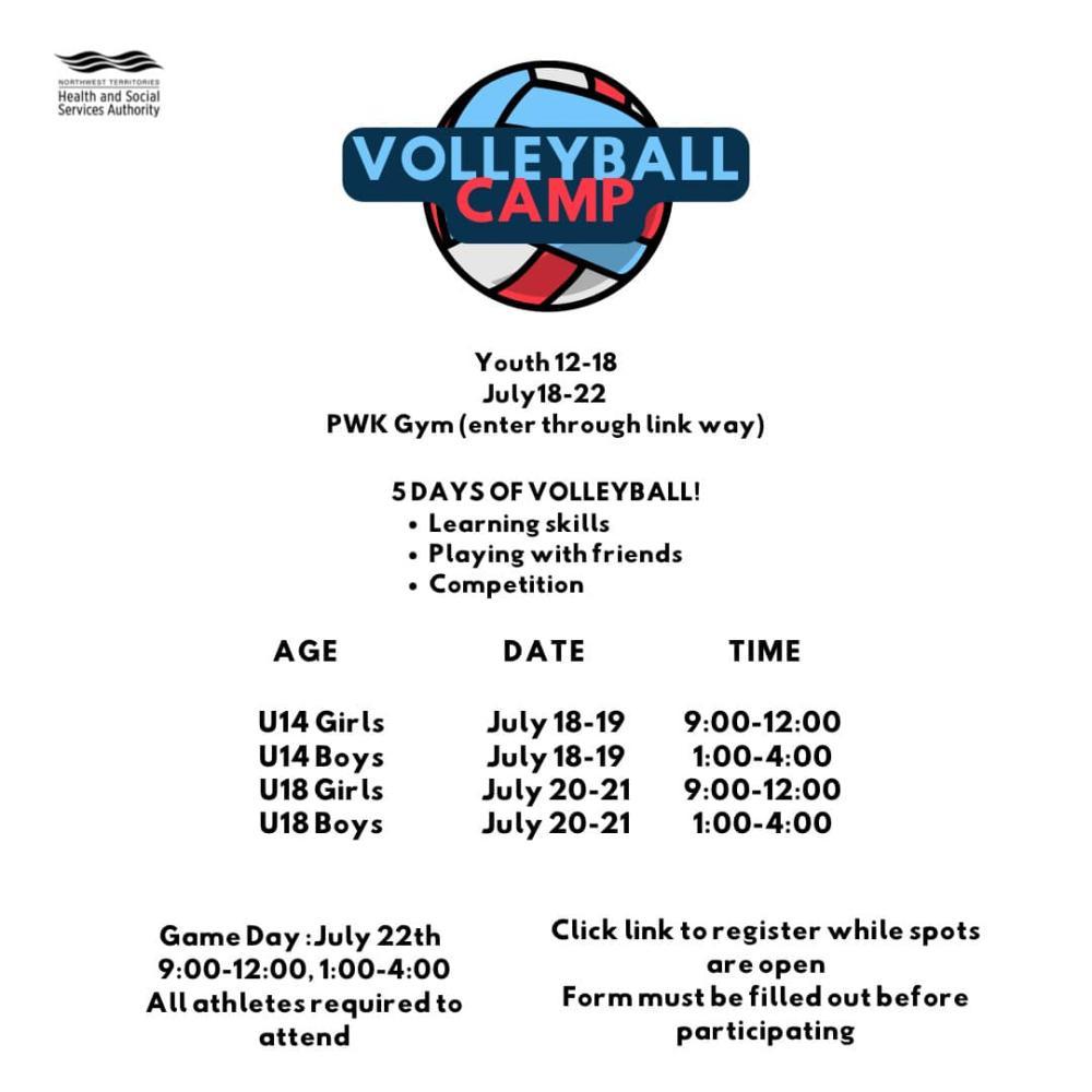 Youth Volleyball camp schedule and information